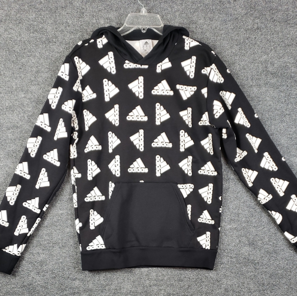 adidas Men's All Over Print Fleece Hoodie Black White